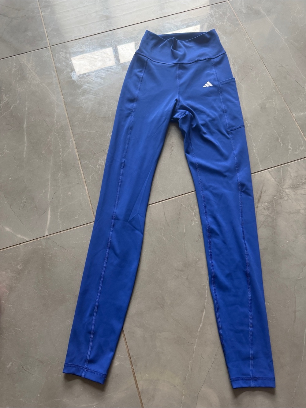 adidas Blue High-Waist Performance Leggings with Side Pocket